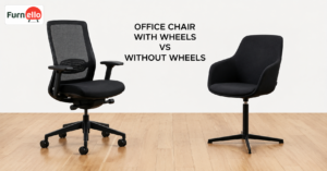Office chair with wheels vs without wheels comparison showing ergonomic rolling and stationary desk chairs